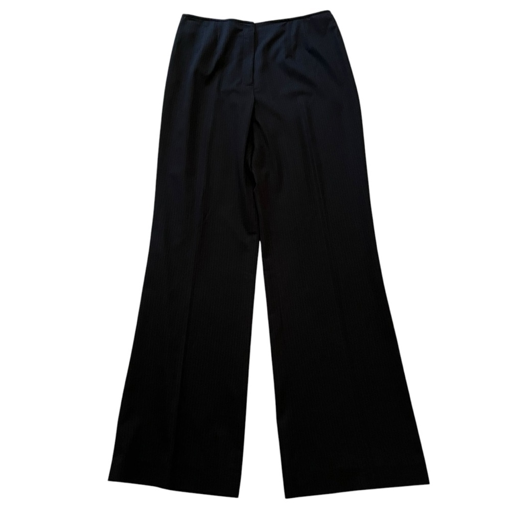 AK Anne Klein Black Pinstripe Wide Leg Flat Front Trouser 8